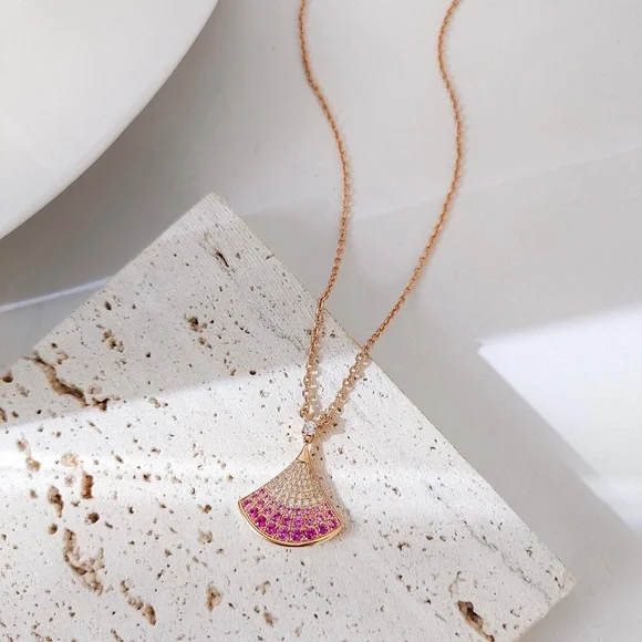 Bvlgari Rose Gold Fan Pendant with Pink Gem Accents